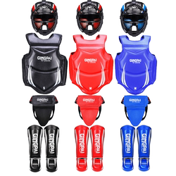 Complete Set of Sanda Protective Gear for Children, Martial Arts, Muay Thai, Boxing Training, Fighting Mask, Helmet, Leg and Chest Protection for Boys and Girls, Taekwondo