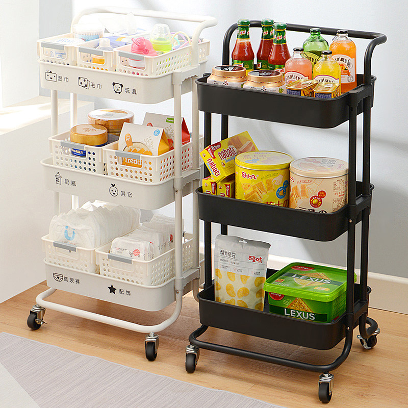 Small cart Shelf Multi-functional kitchen Contained Plastic Multilayer Detachable Beauty Yard Baby Rack Cart