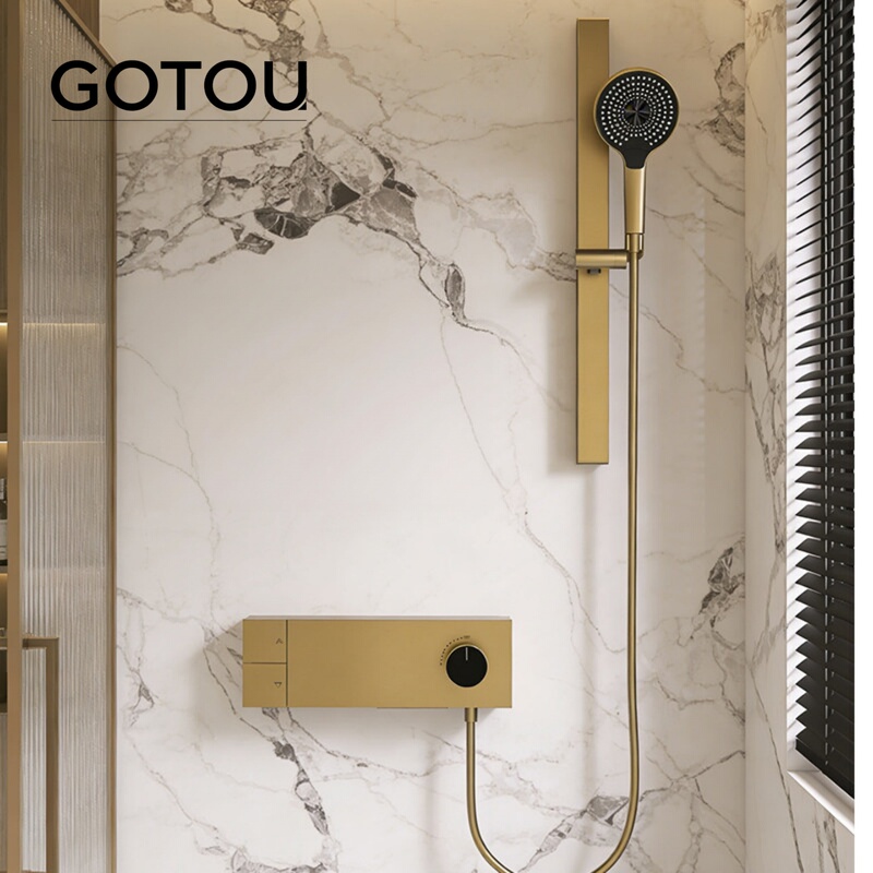 Gotou Brushed Gold All-Copper Topless Shower Set Ultra-Thin Split-Type Minimalist Hot and Cold Bathroom Shower Set Gotou Brushed Gold All-Copper Topless Shower Set Ultra-Thin Split-Type Minimalist Hot and Cold Bathroom Shower Set