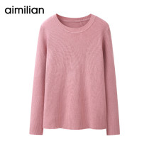 Amy Love Round Neck Knitted Sweater Women Spring and Autumn 2021 New Long Sleeve Slim base shirt Top Pink Pullover Sweater