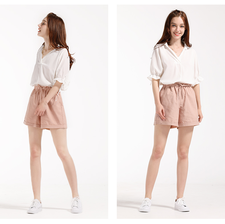Amy yêu quần ống rộng nữ cao eo rủ 2019 mới hè co giãn eo thể thao quần cotton giản dị - Quần short quần áo nữ