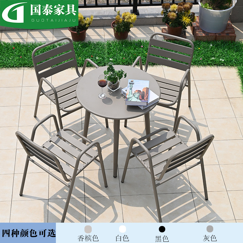 Outdoor Table And Chairs Casual Patio Garden Balcony Milk Tea Shop Café Full Aluminum Waterproof Sunscreen Integrated White