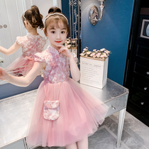 Girl Summer Dress Princess Dress 2022 Summer New Foreign Air Girl Qipao Dress Children Web Yarn Dresses Dress Dress