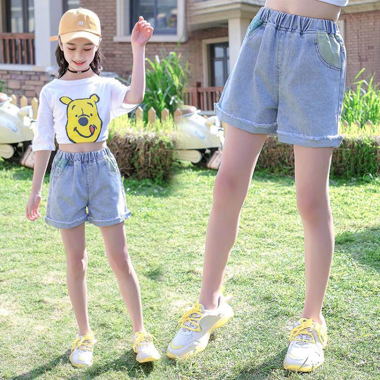 Girl Shorts Summer Thin 2021 Children Summer dress Summer outside wearing blue girl jeans CUHK Scout pants