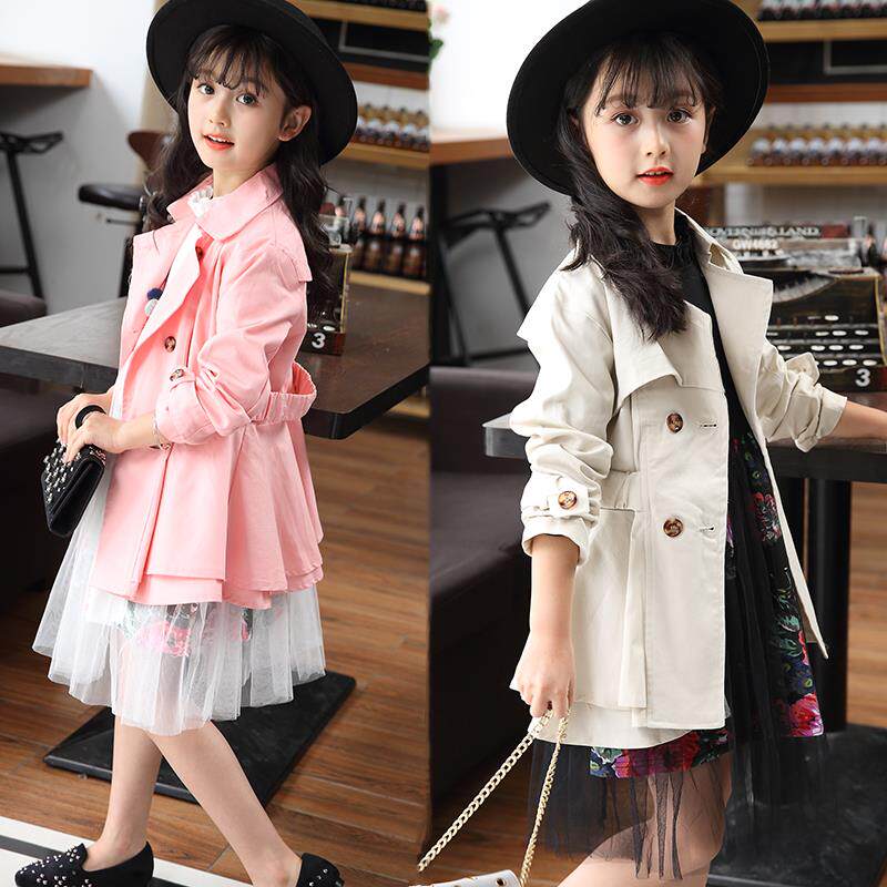 Girls'dress and children's coat middle and long - edition Spring and Autumn 2018 new model for the big girl Yang Han Edition autumn clothing
