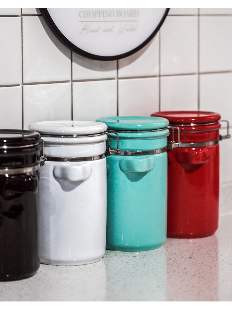 Beauty color porcelain ceramic sealed with cover storage jar sugar tea pot food grains, receive a jar of coffee pot