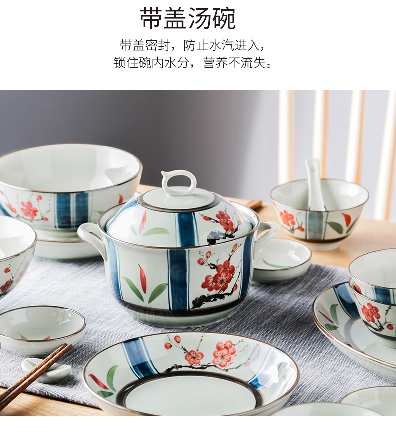 Porcelain color beautiful hand - made ceramic tableware with a lid soup basin anti hot ears stew creative move large soup bowl