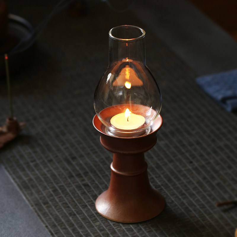 Chinese style wax candle holder seat windproof glass lampshade retro wind ceramic Home Incense Wax lamp Tea Room Decorative Pendulum-Taobao