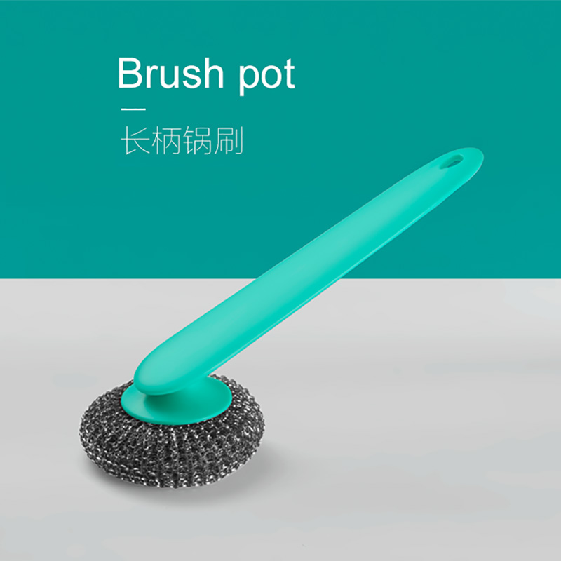 Porcelain color beauty long handle for wash pot brush brush to wash dishes steel ball non - stick oil decontamination kitchen household cleaning brush