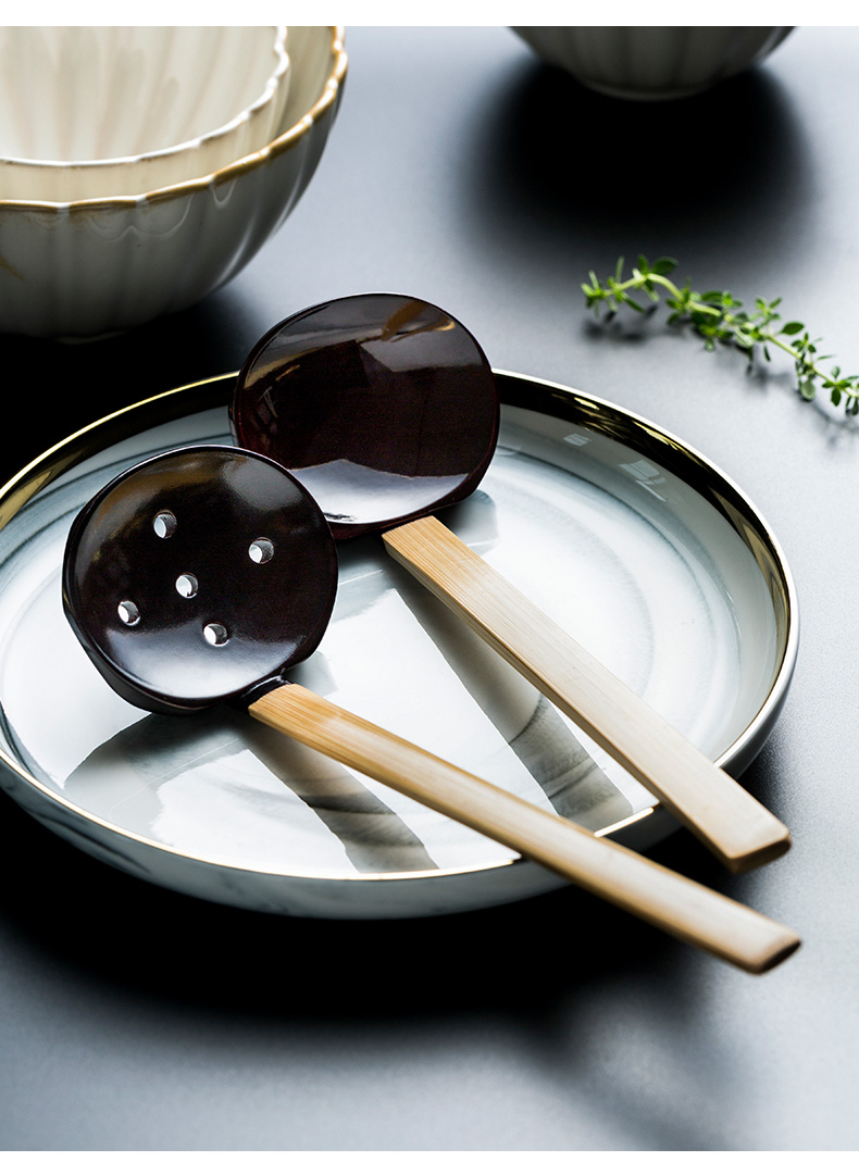 Porcelain color beauty of Japanese ramen soup spoon, run back home wooden spoon, smaller wooden spoon, ltd. hot pot spoon colander