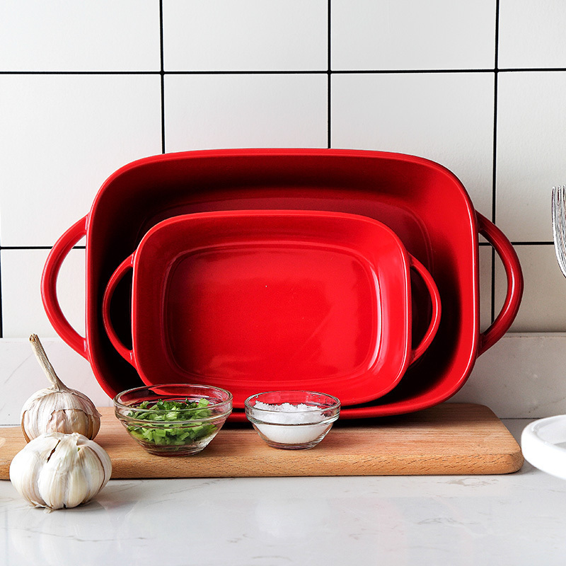 Porcelain color beauty ceramic rectangle baking dribbling cover household ears cheese baked FanPan creative fish dish soup plate SaPan