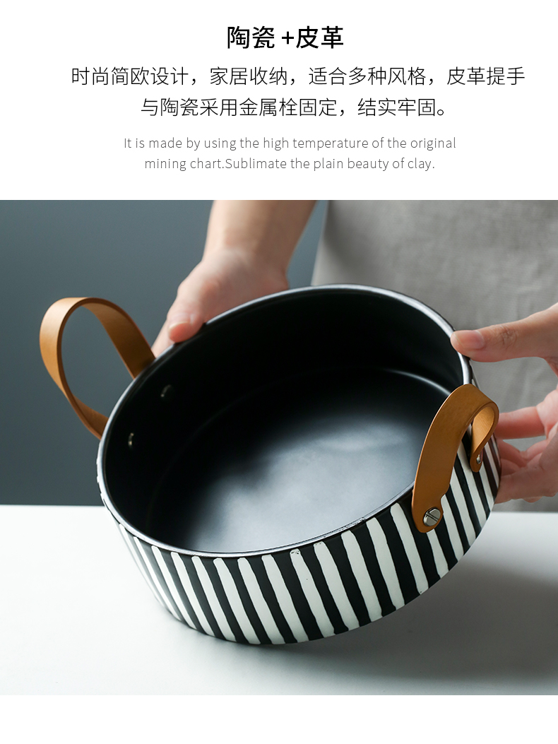 Porcelain color beauty Nordic leather handle creative ceramic ear plate deep dish soup plate salad plate 0 tableware of the household