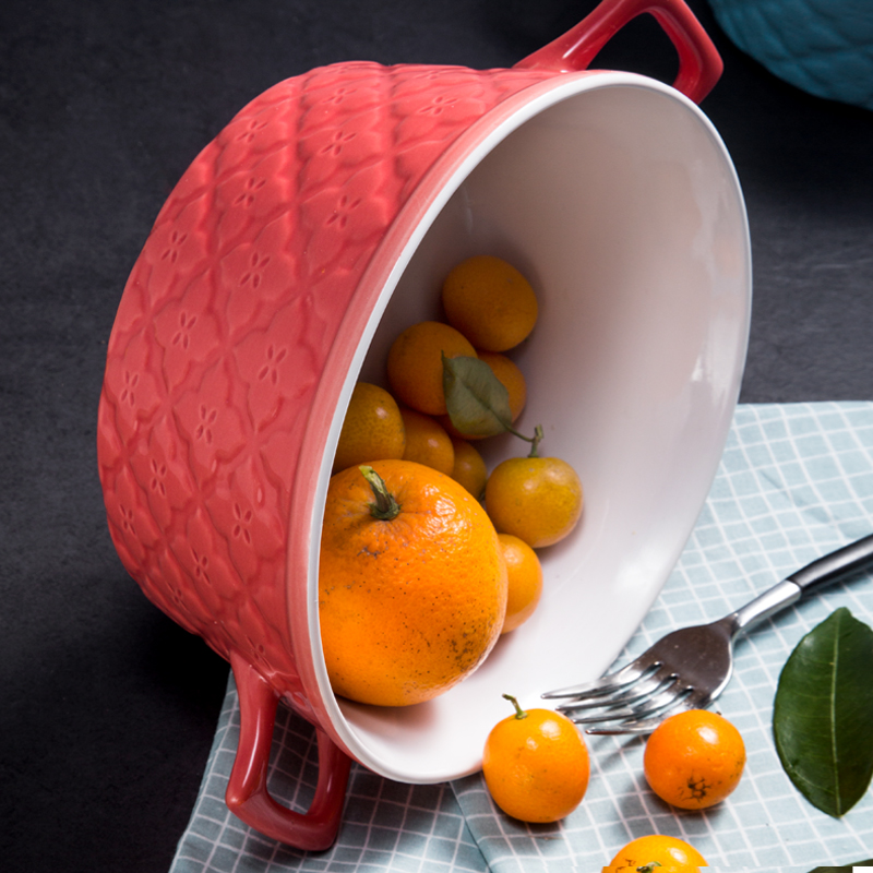 Creative soup bowl ears bowl of domestic large bowl of soup bowl of fruit salad bowl bowl move ceramic tableware the food bowl of beef noodles in soup bowl