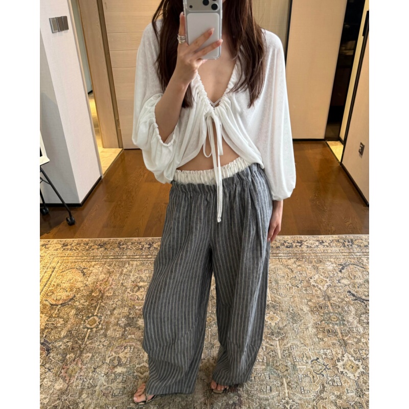 Placeorder Song Zuer's Same Style Lightweight Lace-Up Ruched Drapey Lazy Cardigan Casual Open-Front Top Placeorder Song Zuer's Same Style Lightweight Lace-Up Ruched Drapey Lazy Cardigan Casual Open-Front Top