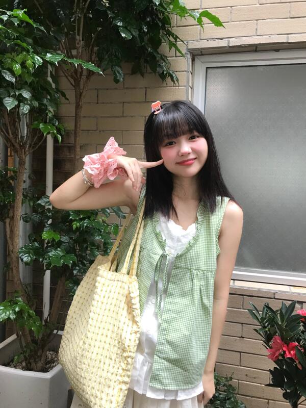 Placeorder Green Plaid Patchwork Lace Color-Block Sleeveless Shirt Top for Summer