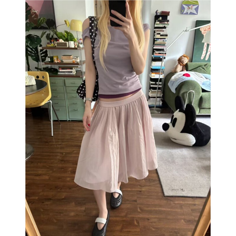 Placeorder Retro Heavy-Duty Ballet Tutu Skirt for Women Spring and Summer Pleated Tulle Simple Midi Skirt