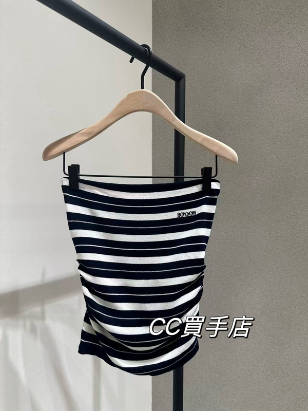 Designer Co-Branded Authentic Black and White Striped Knitted Women's Tube Top 2026 Autumn New Slim-Fit Short Style Mbf3Swt021
