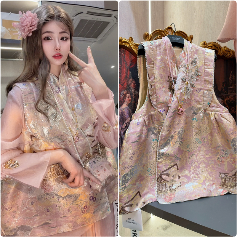 [Qinxue Jasmine] 64202 New Chinese Style Personalized Rhinestone Vest Plus Size for Plus-Size Women
