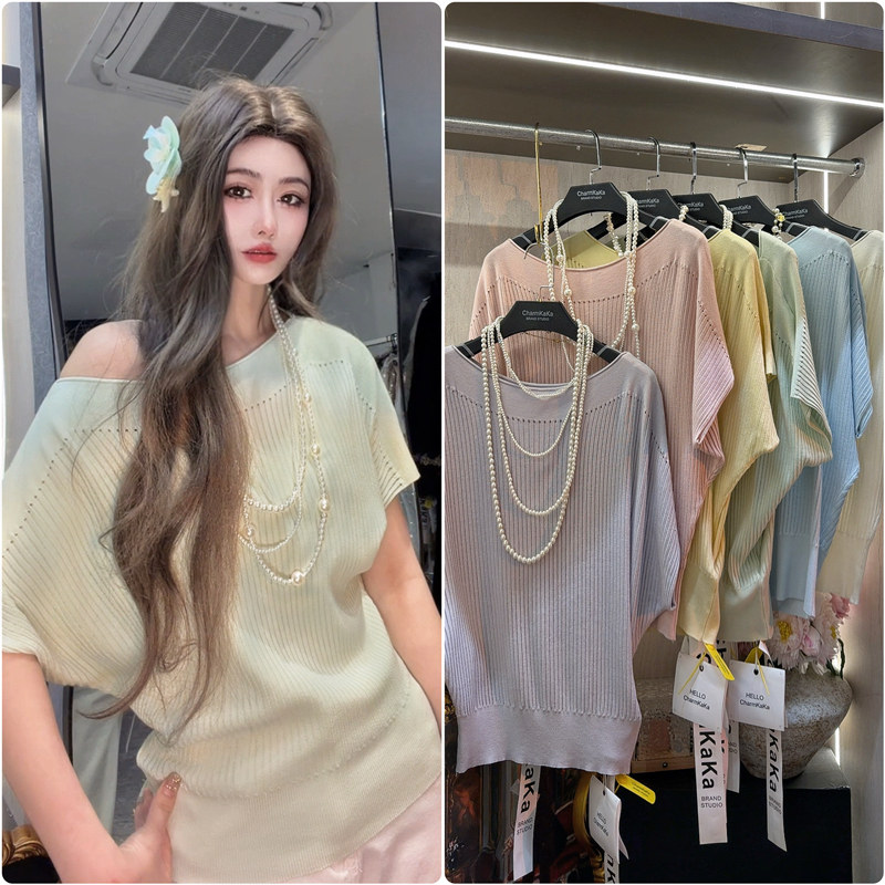 【Qingluan Yuqing】64980 Batwing Sleeve Knitted Top Plus Size for Plus Size Women