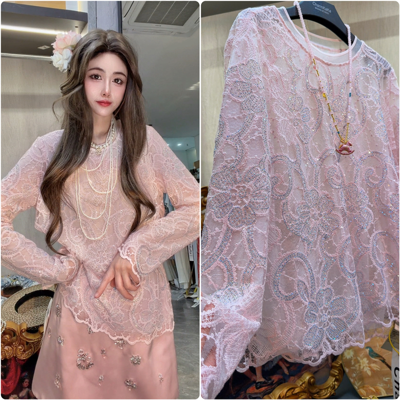 【Kongshanxue】64203 Rhinestone See-Through Three-Dimensional Top Plus Size for Plus-Size Women