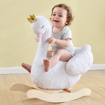 Ins educational toys baby first birthday gift photo props swan wooden horse rocking chair solid wood childrens rocking horse