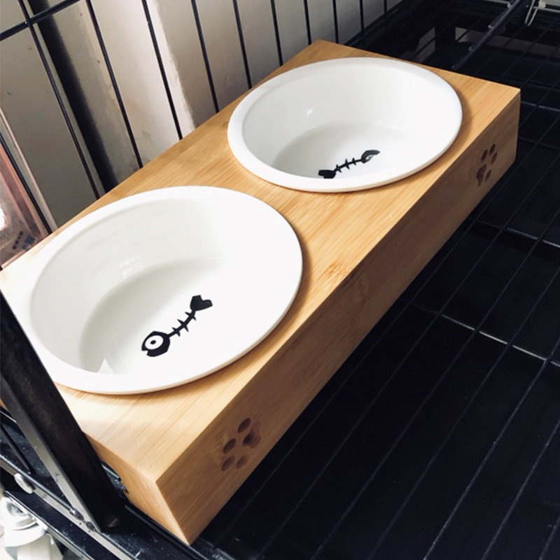 Cat Bowl ceramic double bowl stainless steel protection cervical spine Anti-turning kitty eating and drinking water Cat Basin Water Bowls Food Bowl