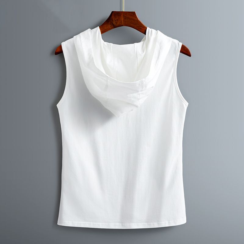 Autumn and Winter Pure Cotton Hooded White T-Shirt Sleeveless Sweatshirt Base Layer for Women with Hood, Cropped Sleeve Vest Casual Base Shirt