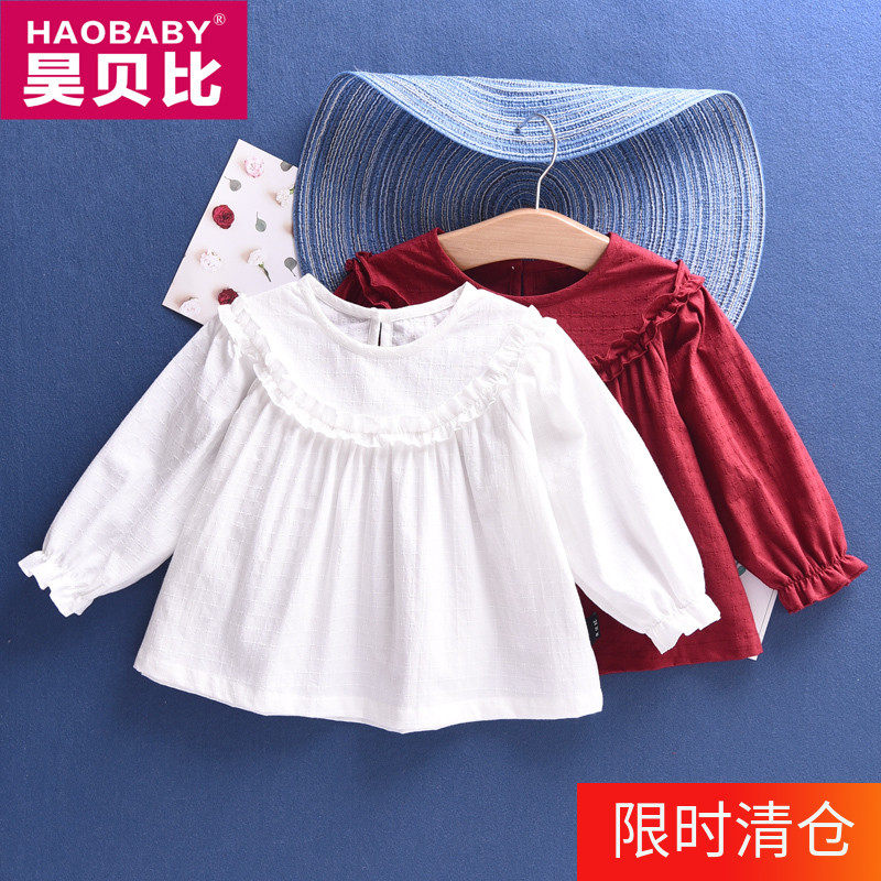 Baby Cotton Linen Lotus Leaf Collar Doll 0 Princess Yanpai 1 girl baby Long sleeves Autumn Clothing Pure Cotton Blouse 2-3