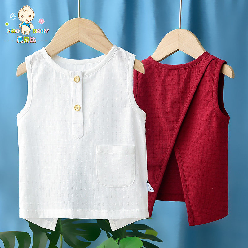 Baby vest outer wear summer thin boys and girls cotton sleeveless top 1 Western style children's solid color sling 3 years old