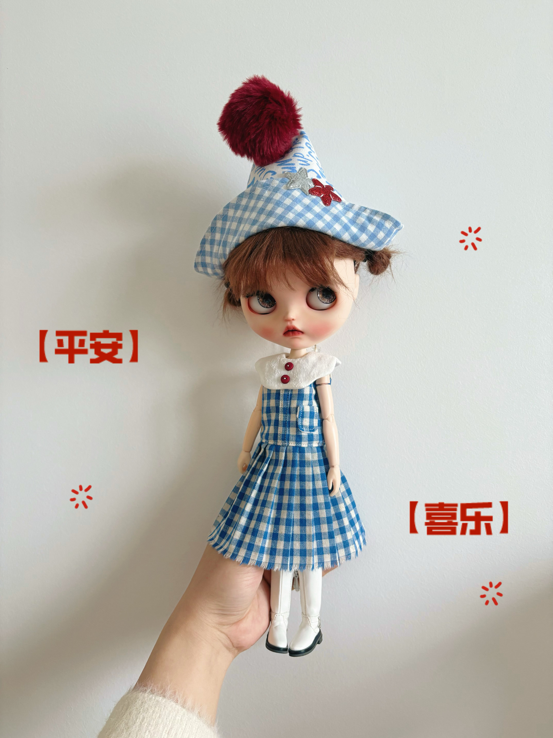 одежду полу ребенка 【blythe娃衣】蓝色连衣裙and小帽子