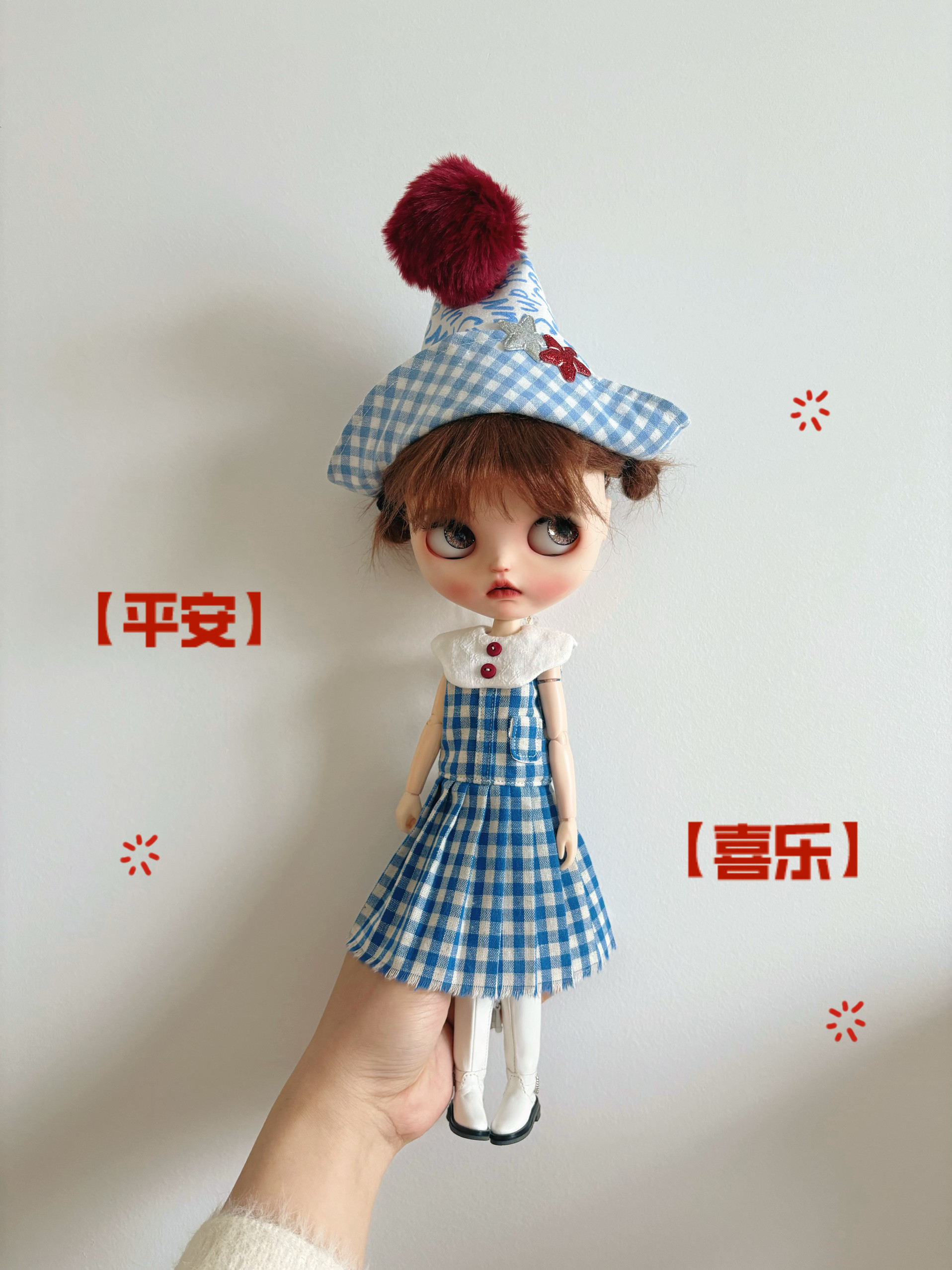 одежду полу ребенка 【blythe娃衣】蓝色连衣裙and小帽子