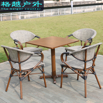 Outdoor rattan chair coffee milk tea shop outdoor bar open air outside swing table and chairs with umbrella casual patio balcony rattan chair