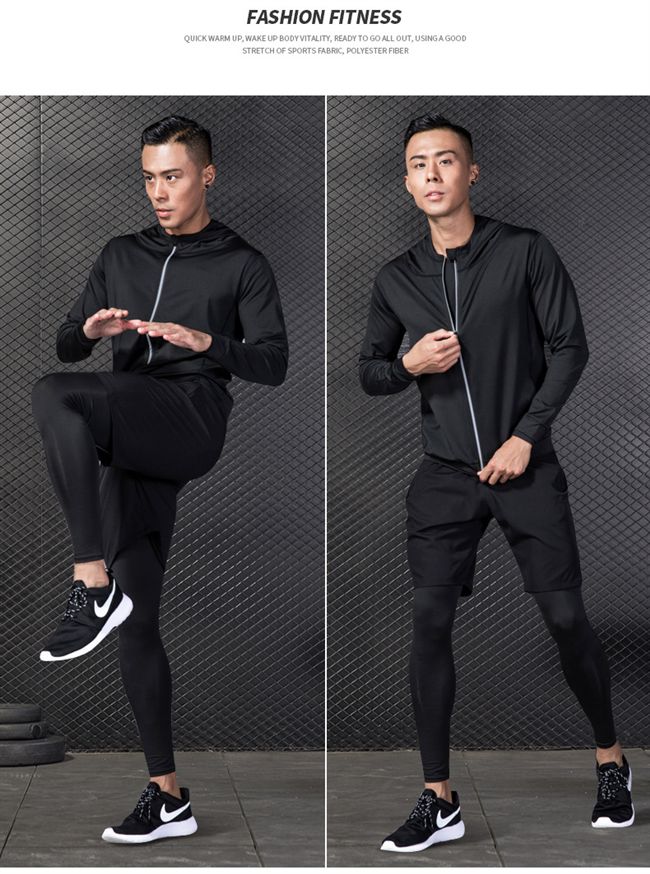 Quần áo thể dục nam nhanh khô áo trùm đầu áo len thể thao quần mùa thu phản chiếu buổi sáng đêm chạy quần áo dài tay quần áo tập aerobic giá rẻ