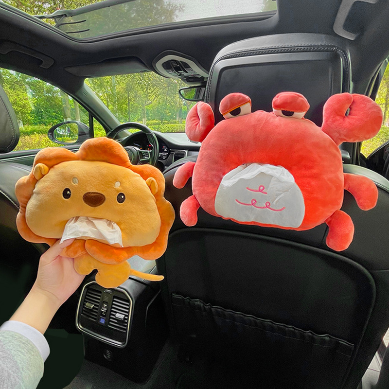 Car Tissue Box, Car Armrest Box Tissue Holder, Car Interior Decoration Hanging Type, Creative Cute Cartoon Plush Tissue Box