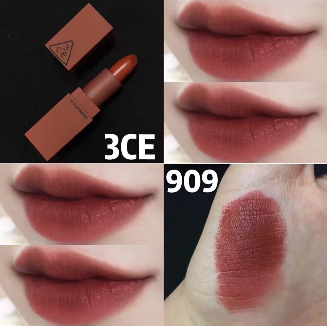 South Korea 3ce 909 brick red female matte mist facial lipstick maple maple leaf red 222 Pumpkin Color 116 Dirty Orange 220