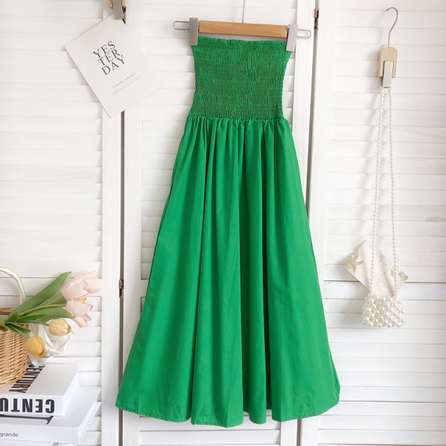 Summer ໃຫມ່ sexy versatility tube ເທິງ elastic pleated ແອວສູງ slimming sleeveless A-line skirt dress ສໍາລັບແມ່ຍິງ