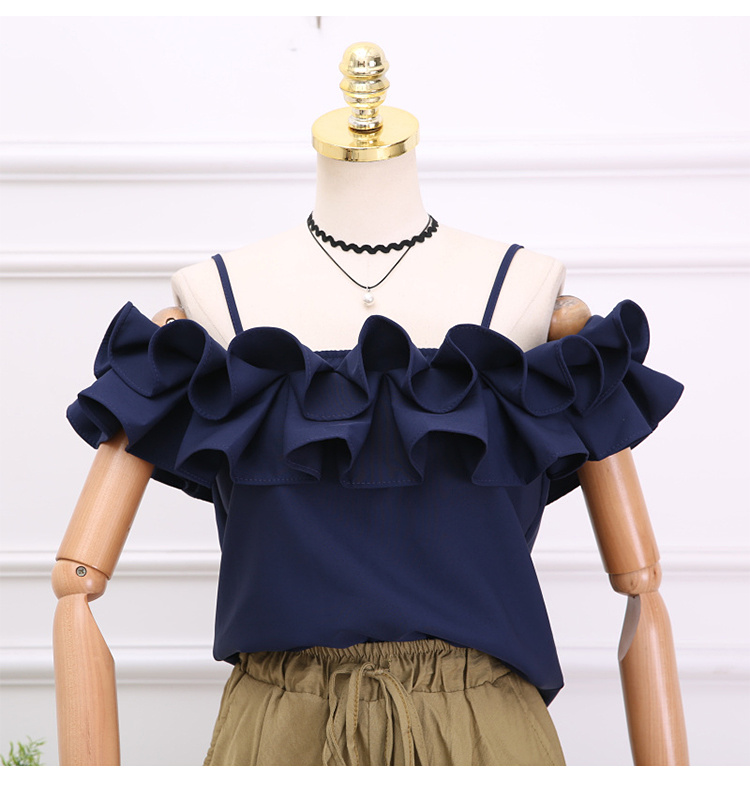 2018 khí mùa hè mỏng dây đeo vai băng tóc xù xếp li vô lý off-the-vai ngắn yếm trong top shop thời trang nữ