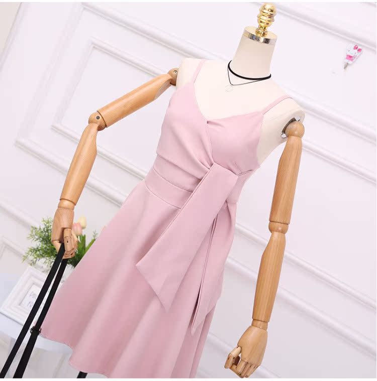 Mùa hè 2018 mới của Hàn Quốc thời trang hoang dã rắn màu v-cổ sling eo thon gọn váy ren ngắn đầm nhún eo