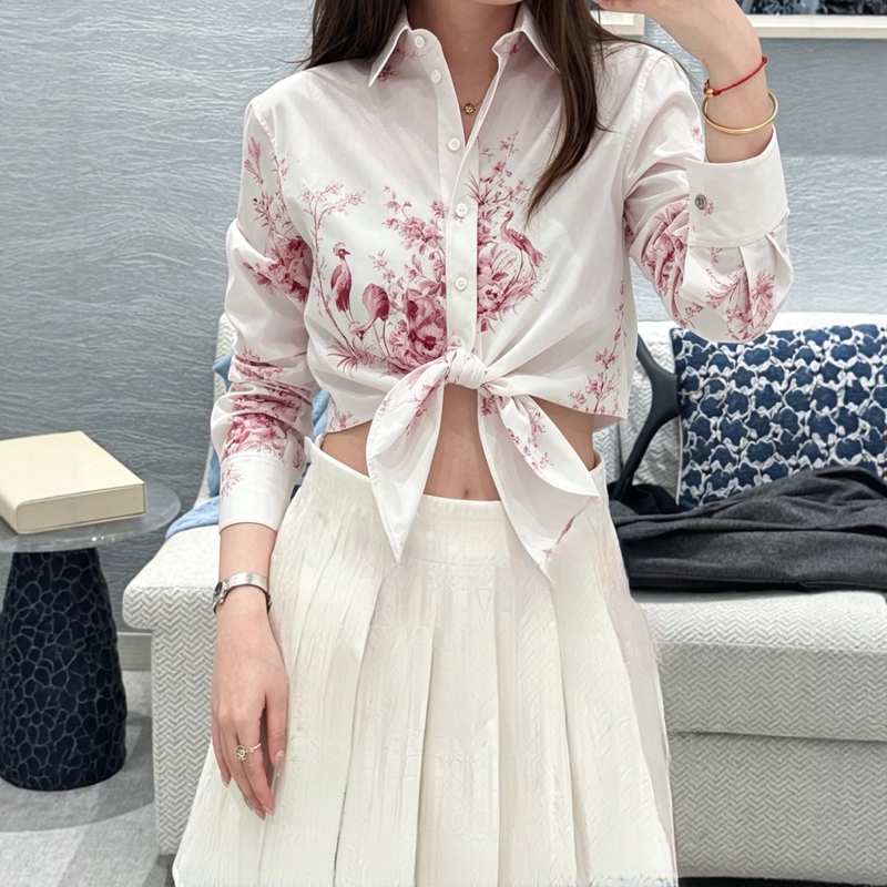 Honglishang European and American Fashion Street Art Flamingo Print Casual Knotted Hem Long-Sleeved Shirt Honglishang European and American Fashion Street Art Flamingo Print Casual Knotted Hem Long-Sleeved Shirt