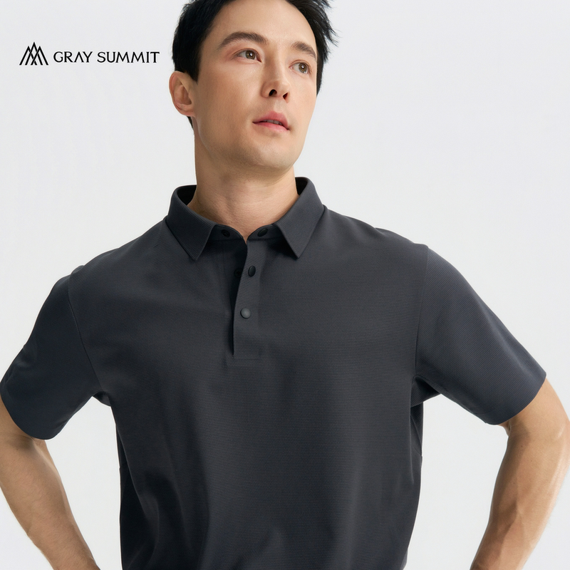 Gray Summit Lightweight Outdoor Silk Cotton Laminated Anti-Wrinkle Quick-Drying Commuter Short-Sleeved Polo Shirt for Men