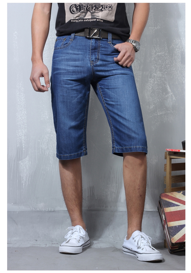 Mùa hè siêu mỏng jeans của nam giới loose straight ống túm 5 điểm quần quần short denim nam năm quần quần âu