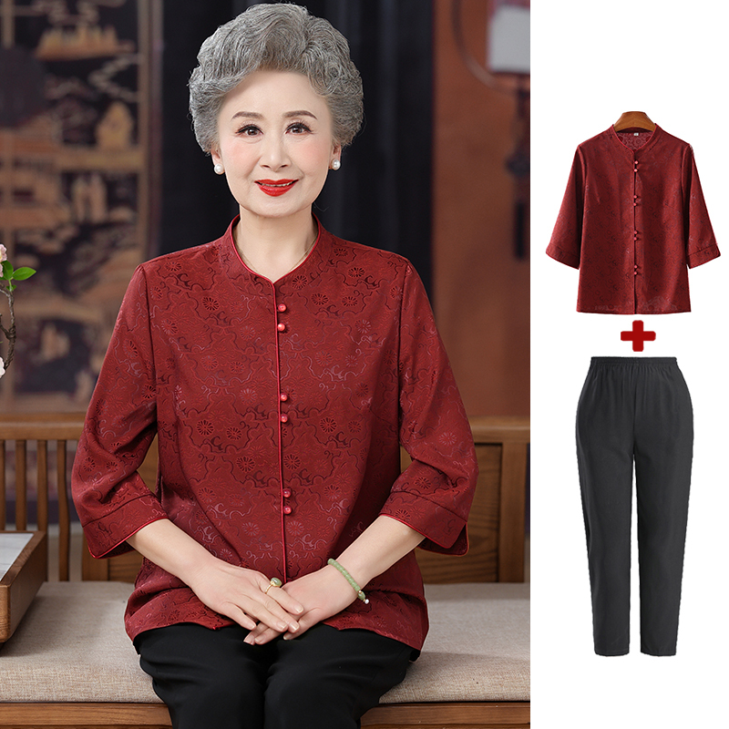 New Chinese-Style Summer Clothing for Middle-Aged and Elderly Women, Wedding Shirts for Mother-In-Law and Mother, Traditional Chinese Style Shirts, Loose-Fitting Outfits for Grandma New Chinese-Style Summer Clothing for Middle-Aged and Elderly Women, Wedding Shirts for Mother-In-Law and Mother, Traditional Chinese Style Shirts, Loose-Fitting Outfits for Grandma