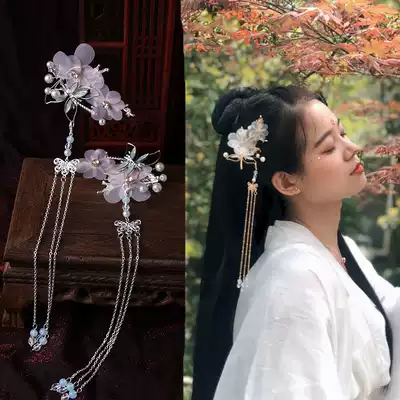 Ancient style hair accessories Dragonfly new Hanfu headdress accessories Super fairy beauty long tassel hairpin pair clip small fresh ancient costume jewelry