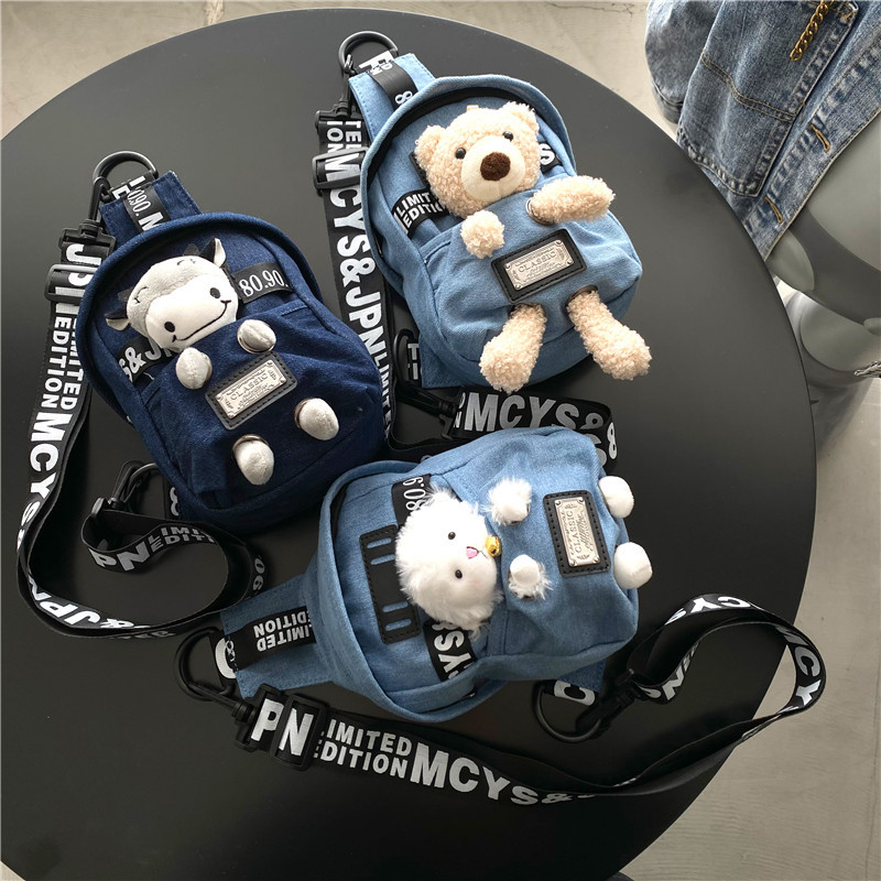 Cute Small Bag for Women 2026 New Trendy Denim Canvas Crossbody Chest Bag ins Cool Trendy Female Student Shoulder Bag