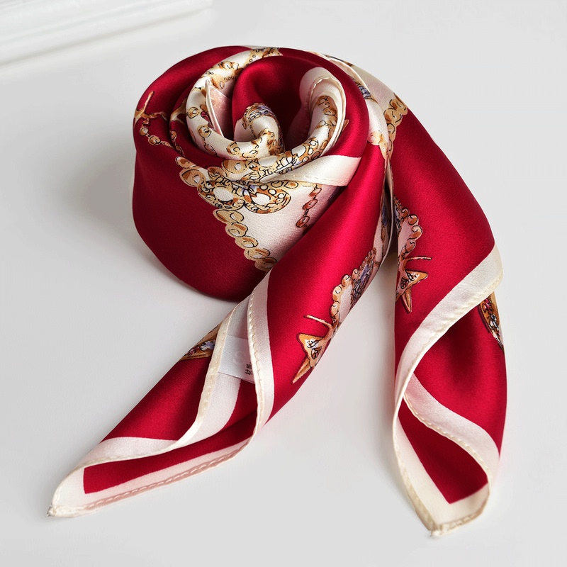 Elegant Red~100% Silk Scarf for Women, Red Square Scarf for the Year of Birth, High-End Gift for Mom's Birthday, 65cm