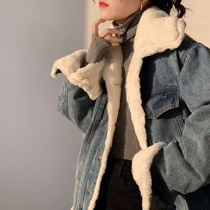 sandro moscoloni vintage lamb wool denim jacket women korean style loose fleece thick cotton winter jacket