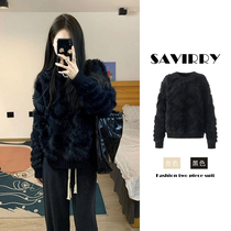 sandro Moscoloni lazy black sweater wears loose mink plut glutinous knitting shirt