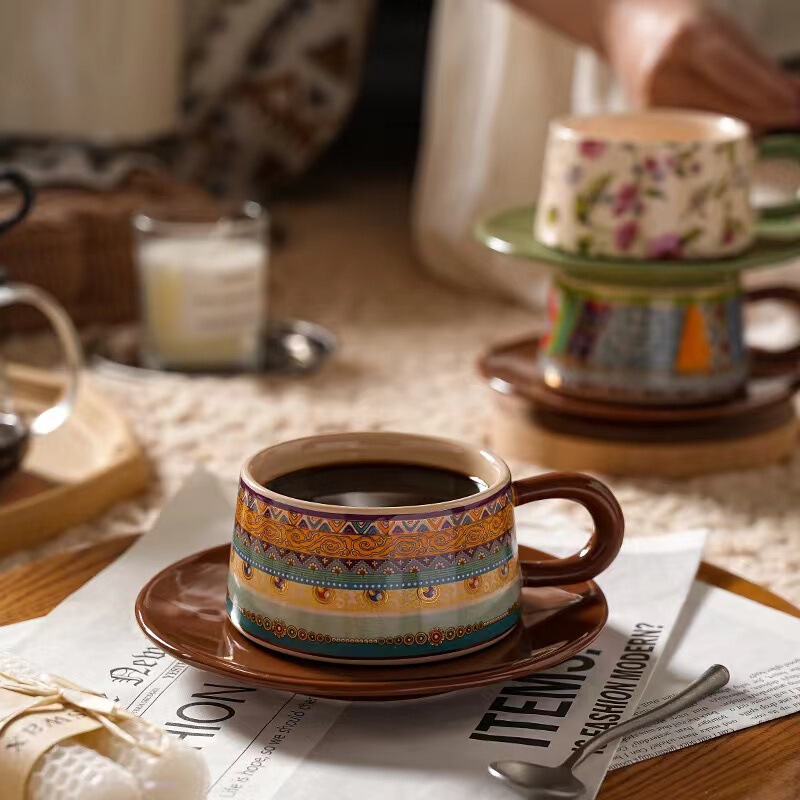 English-Style Coffee Cup Ceramic Cup and Saucer Set Yunnan Impression Tibetan Style Design Niche Afternoon Tea Cafe Exclusive English-Style Coffee Cup Ceramic Cup and Saucer Set Yunnan Impression Tibetan Style Design Niche Afternoon Tea Cafe Exclusive