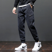 Tide brand casual pants mens winter plus velvet Korean version of the trend loose Harlan tooling toe Joker retro long pants