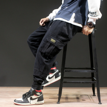 Tide brand Velcro overalls men Korean version of the trend loose toe Harlem pants Joker multi-pocket casual trousers men